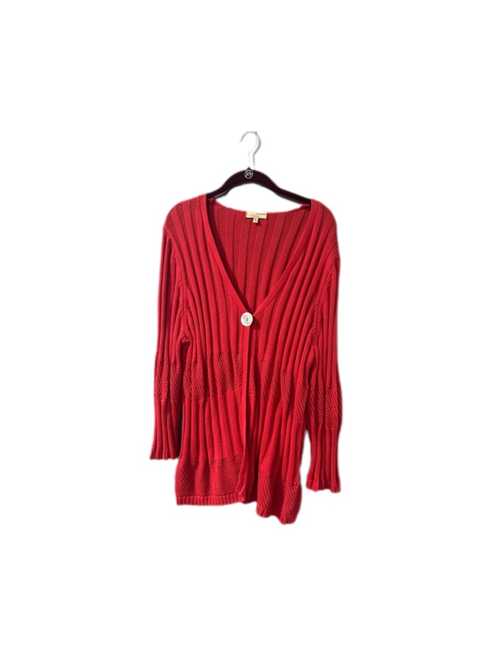 Choices Y2K Red Ribbed V-Neck Cotton Button Cardigan Sweater